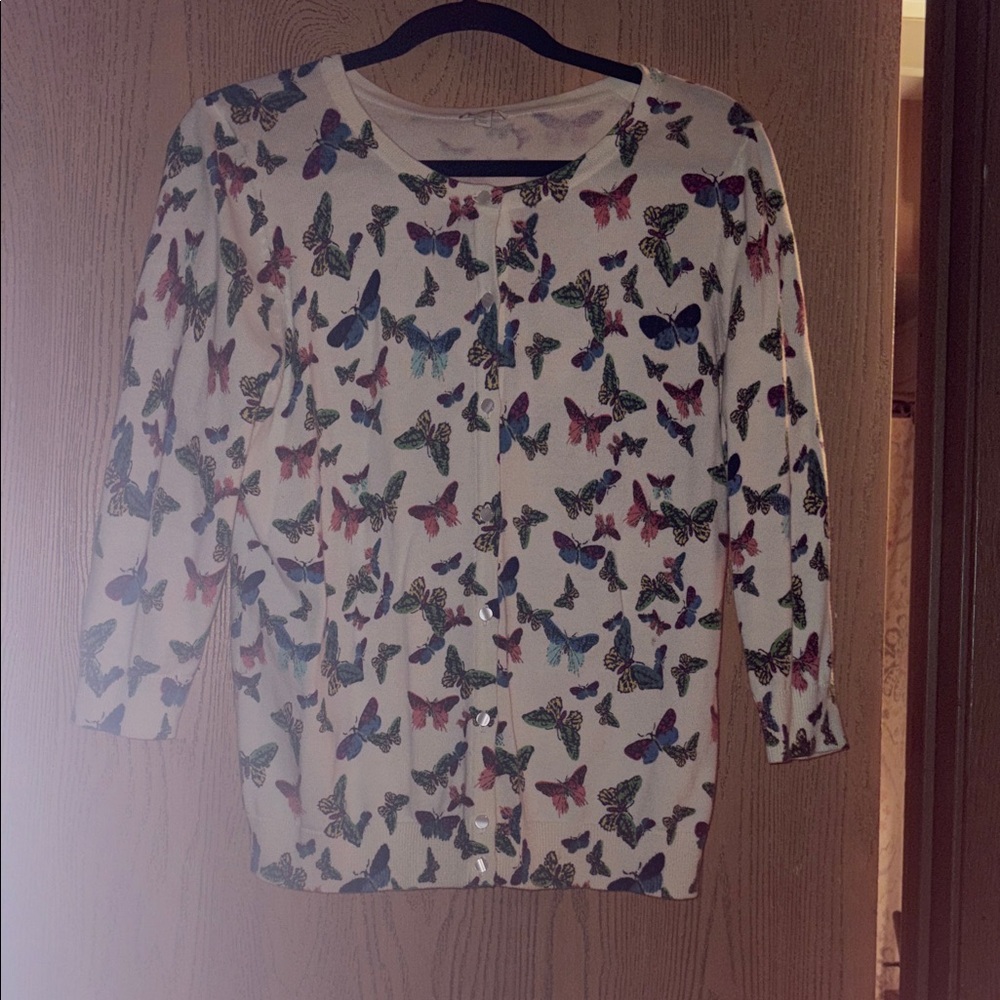 Talbots Multicolor Butterfly Cardigan